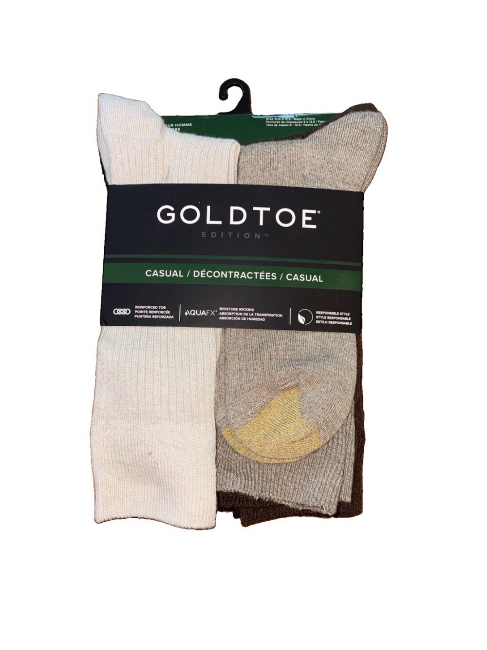 GoldToe 8 Pair Casual Crew Socks Black Brown Blue Tan Taupe Size 6-12.5